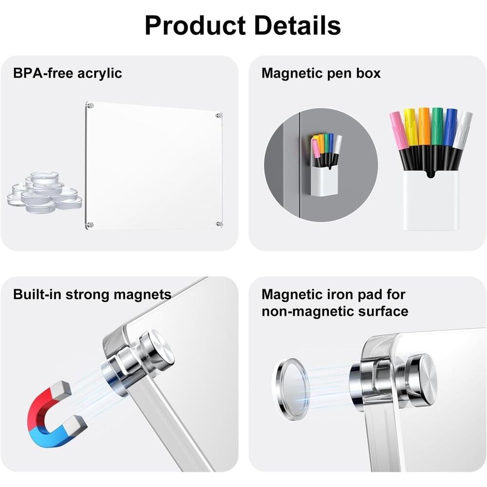 2 Pack Magnetic Fridge Calendar Acrylic Dry Erase Board Monthly Weekly 5 Markers - Picture 3 of 6